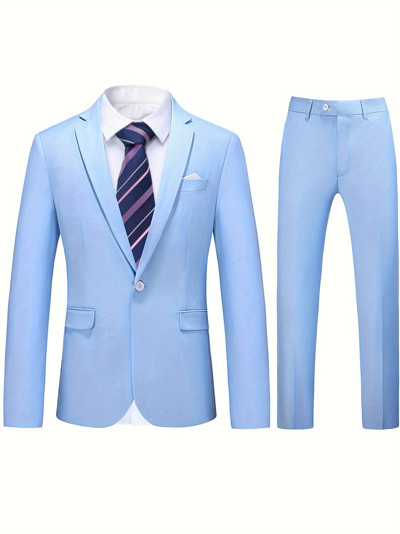 2pcs/set Solid Suits, Men's One Button Lapel Blazer & Pants, Business Suit For Formal Occasions