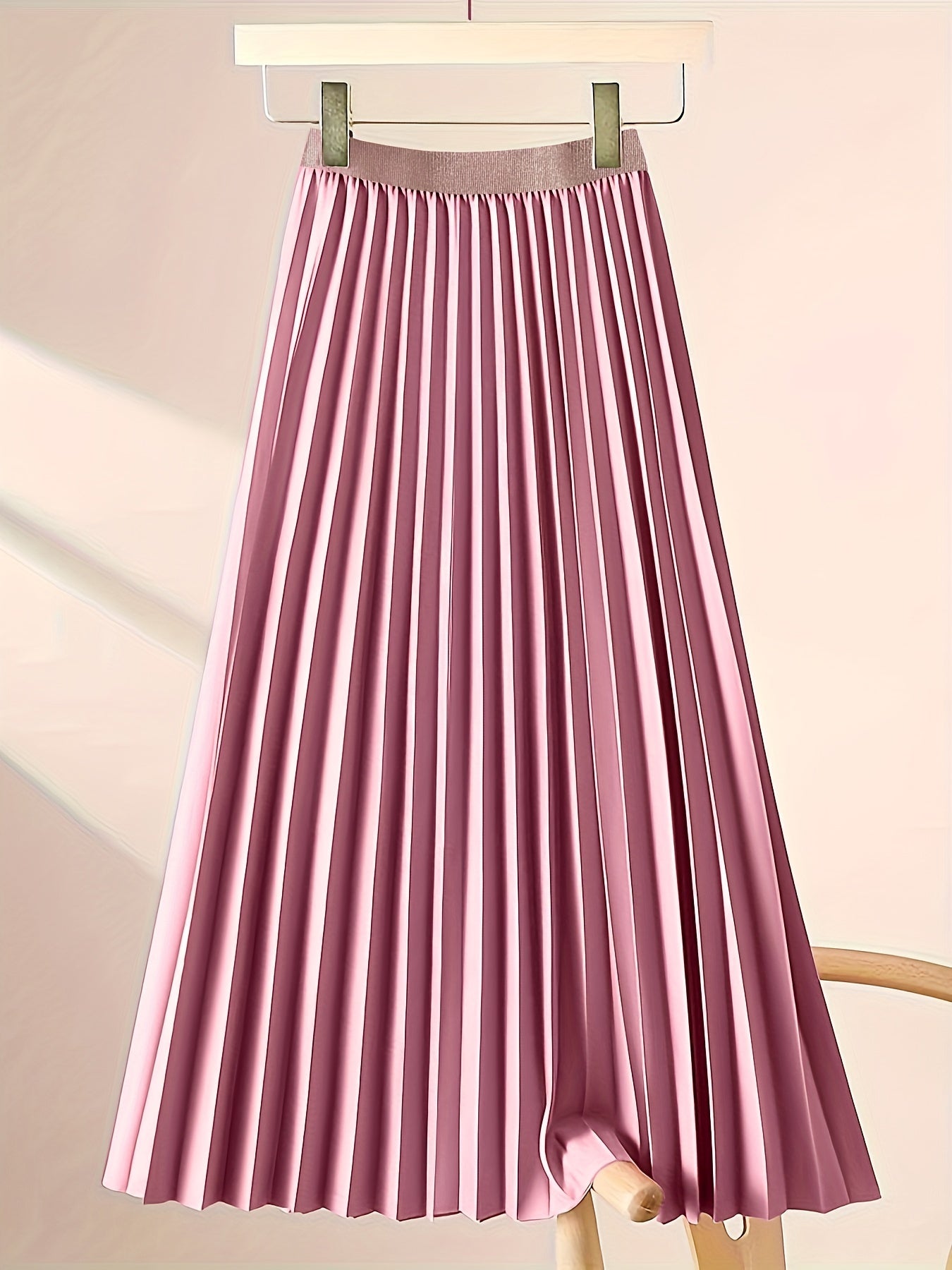 Solid Pleated High Waist Skirt, Versatile Skirt For Spring & Fall, Women's Clothing