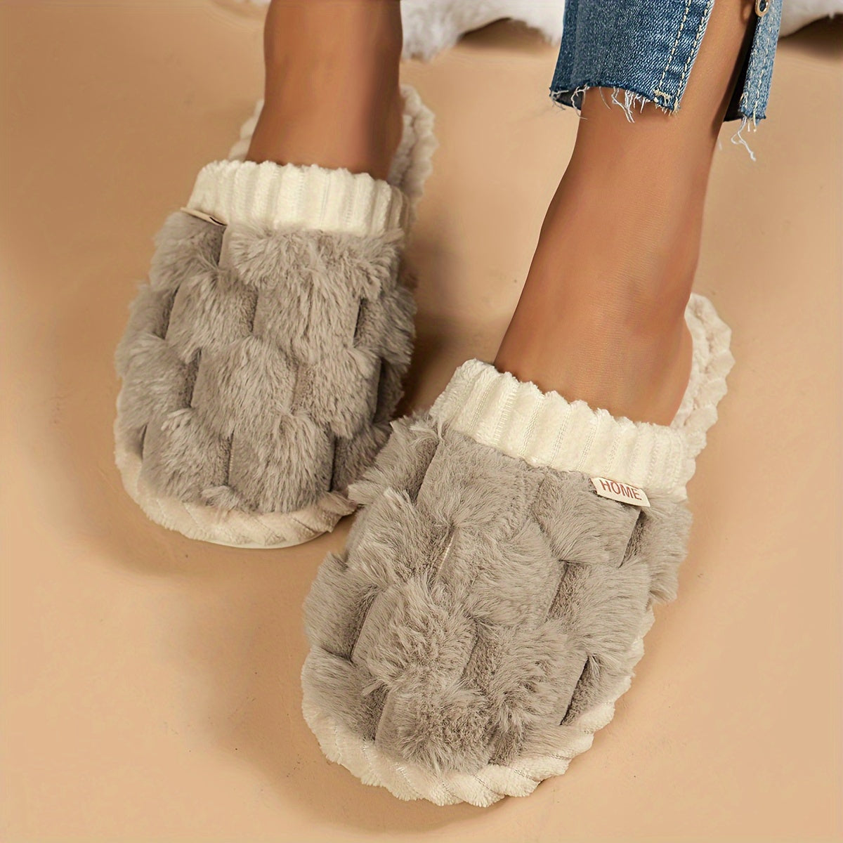 Cozy Winter Fuzzy Slippers - Soft, Warm, and Comfortable Closed-Toe Shoes for Indoor Bedroom Use - Plush Slip-On Design with Gentle Grip Sole