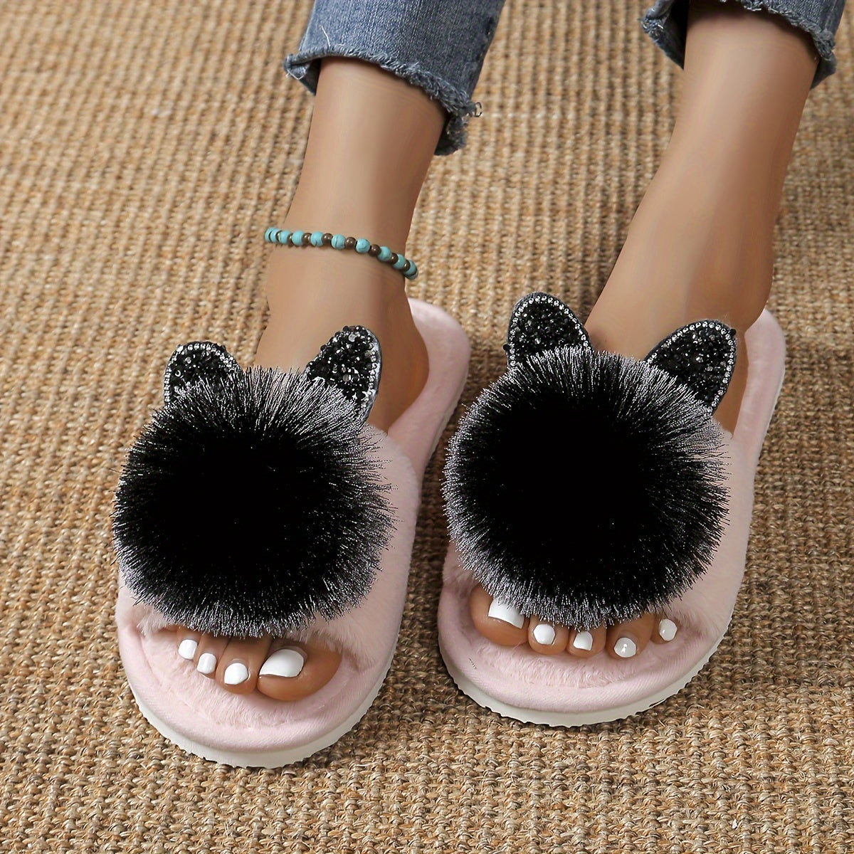 Cozy Cartoon Women's Slippers - All-Season Plush Indoor Shoes with Soft EVA Sole, Machine Washable