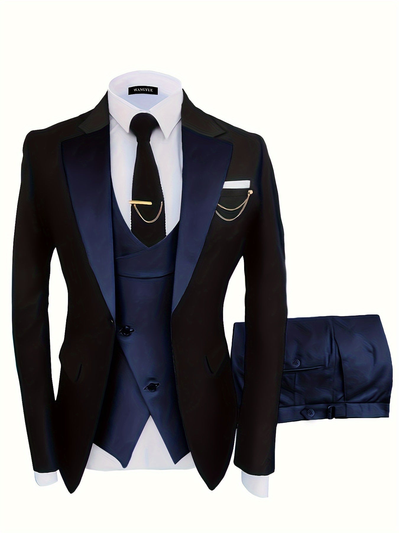 Formal 3 Pieces Set, Men's One Button Suit Jacket & Vest & Pants Suit Set For Business Dinner Wedding Party