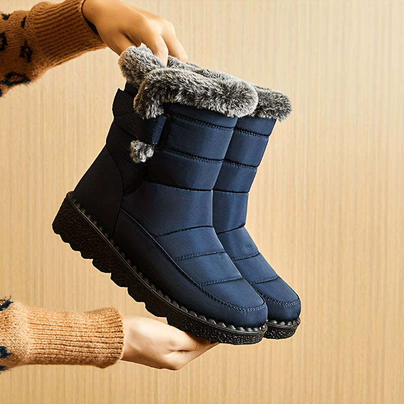 Women's Winter Fleece Snow Boots, Fur Lined Warm Ankle Boots, Winter Outdoor Booties