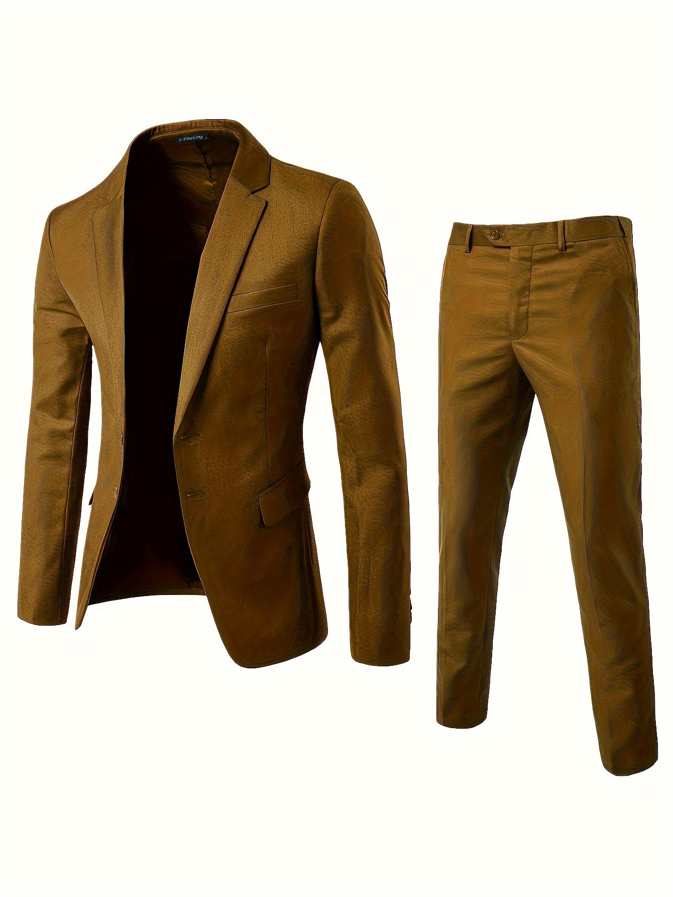 2-Piece Men's Solid Single-Breasted Suit Set, Formal Jacket And Trousers Ensemble, Light Business Style