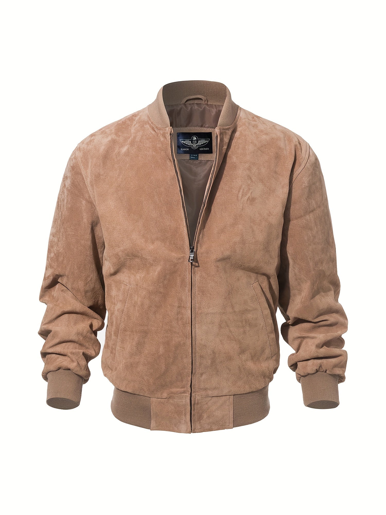 FLAVOR Men's Leather Baseball Bomber Jacket Vintage Suede Pigskin