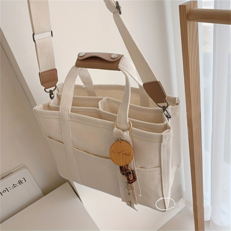 Canvas Tote Bag With Seperations, Durable Lightweight Shoulder Bag, Casual Practical Commuter   Bag