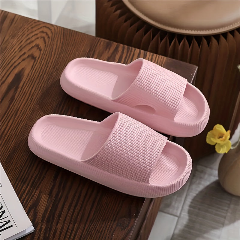 Women's Solid Color Slides, Casual Soft Sole Pillow Slides, Women's Quick-Drying Shower Slides