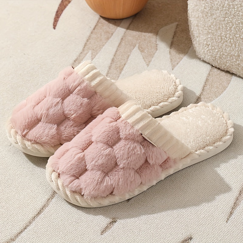 Cozy Winter Fuzzy Slippers - Soft, Warm, and Comfortable Closed-Toe Shoes for Indoor Bedroom Use - Plush Slip-On Design with Gentle Grip Sole