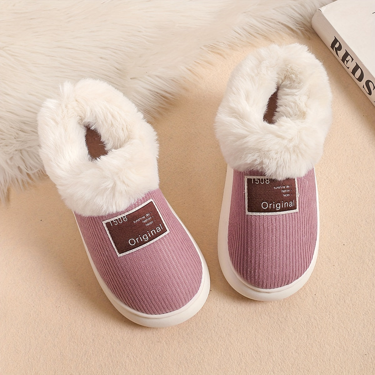 Women's Couples' Slippers - Winter Collection, High-Top Fleece, Cozy Indoor Shoes, Solid Color, EVA Sole.