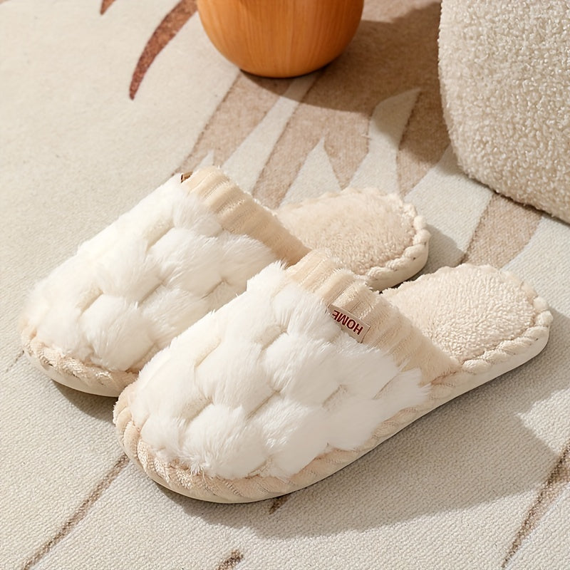 Cozy Winter Fuzzy Slippers - Soft, Warm, and Comfortable Closed-Toe Shoes for Indoor Bedroom Use - Plush Slip-On Design with Gentle Grip Sole