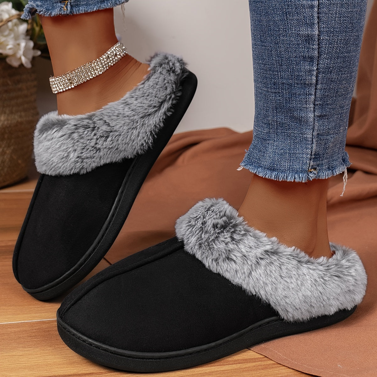 CozyPlus Slippers - Ultra-Soft Plush Lining, Non-Slip Flat Sole, Warm Closed-Toe Winter Shoes for Home.