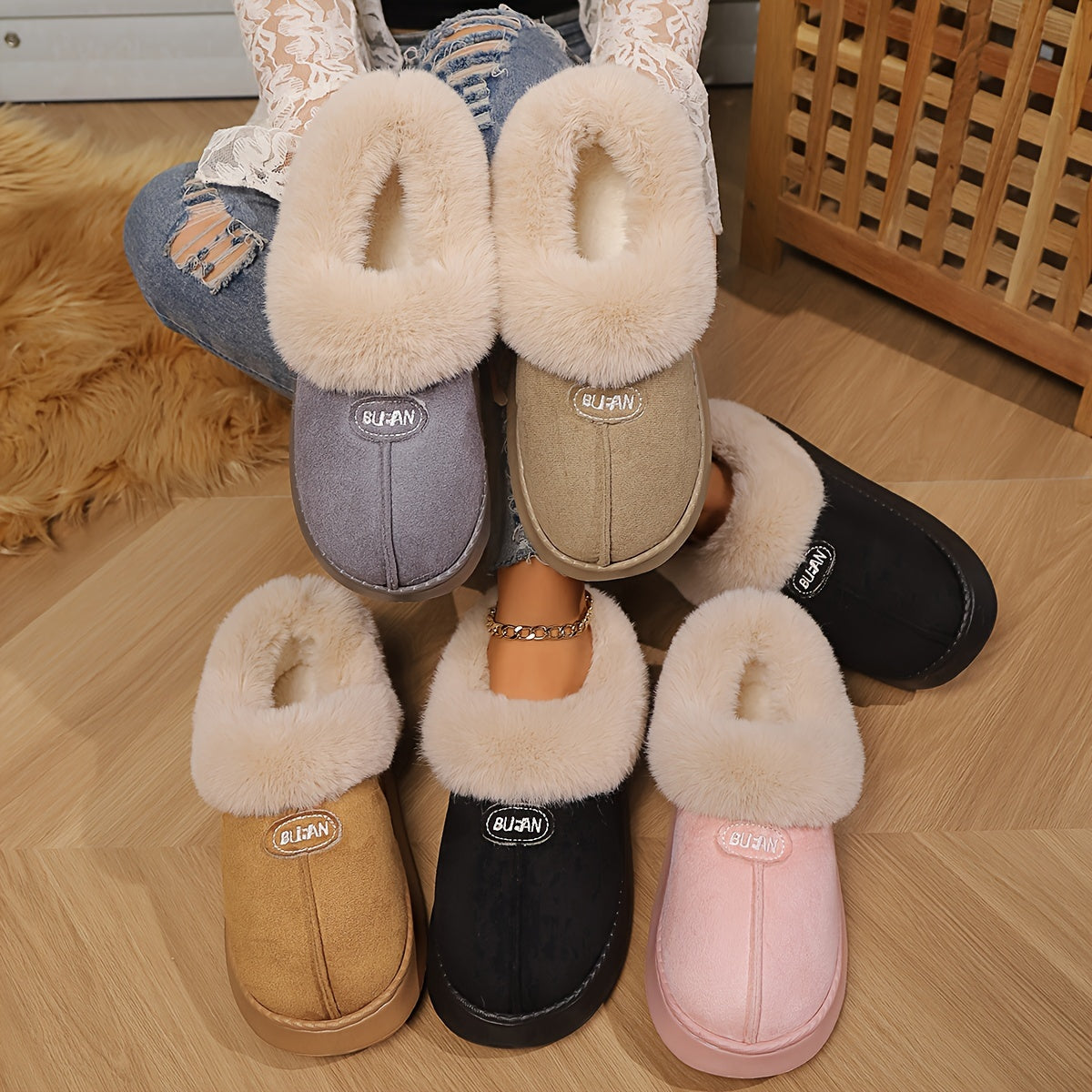 Warm Women&#39;s Cozy Winter Plush Fleece Slippers With Non-Slip Rubber Sole for Indoor &amp; Outdoor Use