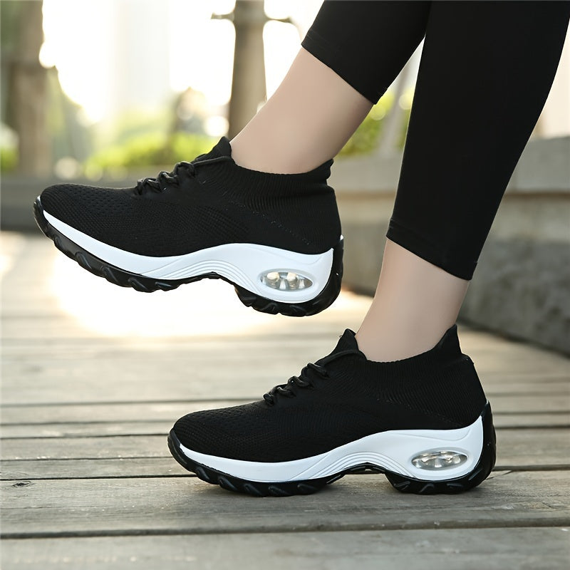 Ultra-Comfortable Women's Running Shoes - Breathable Knit Sneakers with Air Cushion Sole, Easy Laces for Fitness and Business Casual