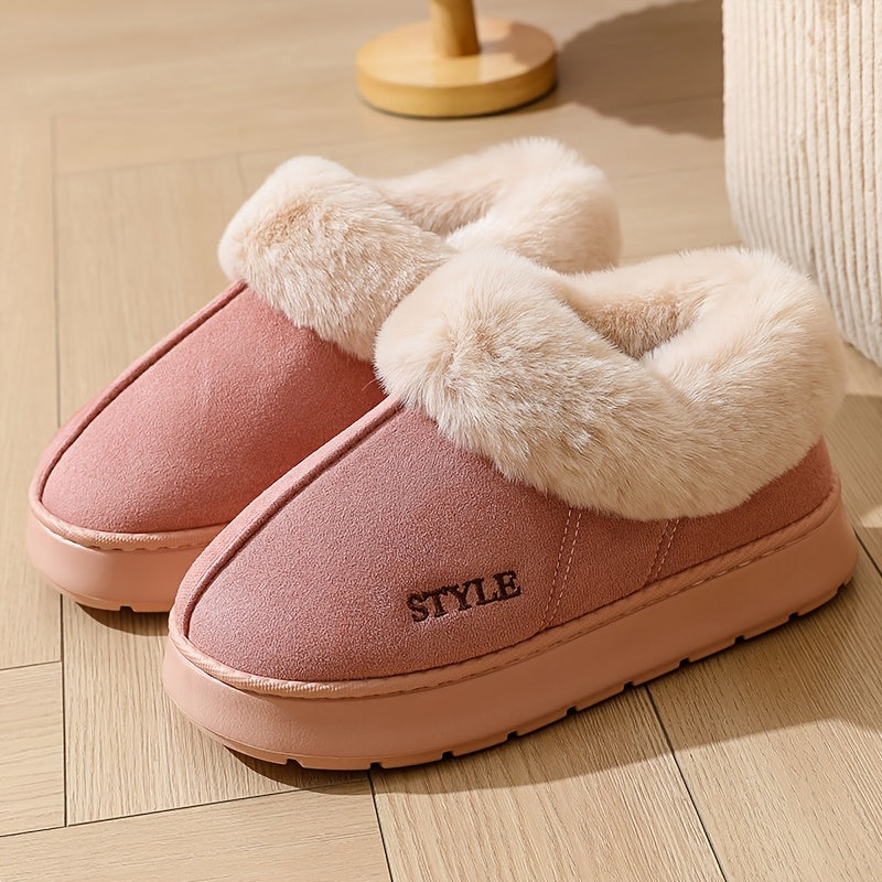 Cozy Fleece-Lined Women’s Slippers - Indoor Casual Slip-Ons with EVA Sole, Fabric Upper, and All-Season Comfort.