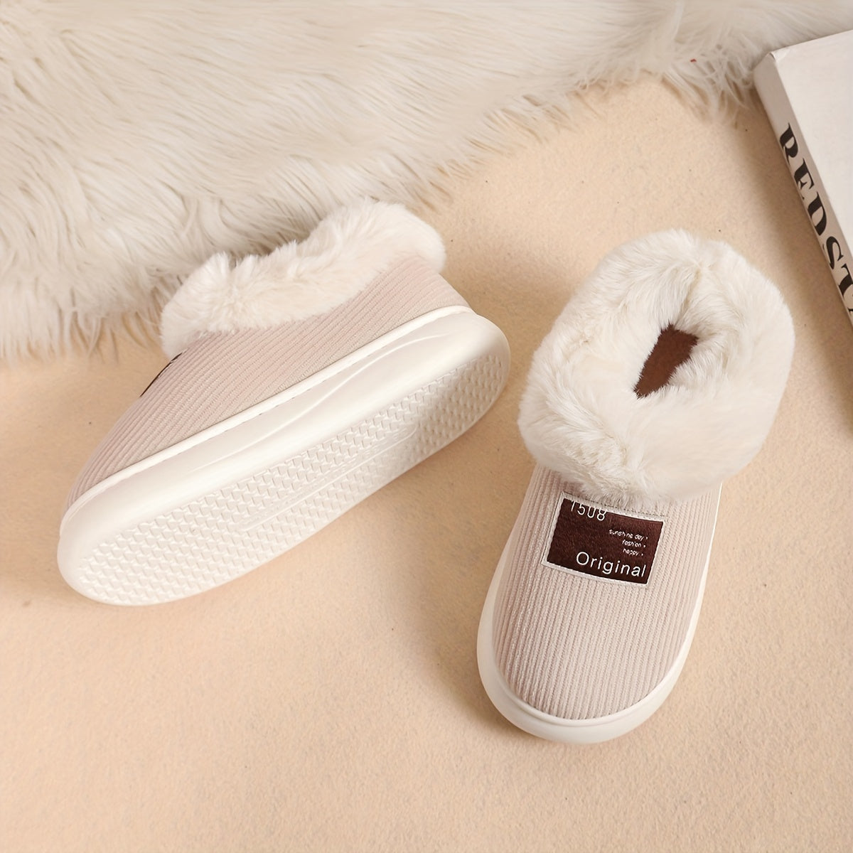 Women's Couples' Slippers - Winter Collection, High-Top Fleece, Cozy Indoor Shoes, Solid Color, EVA Sole.