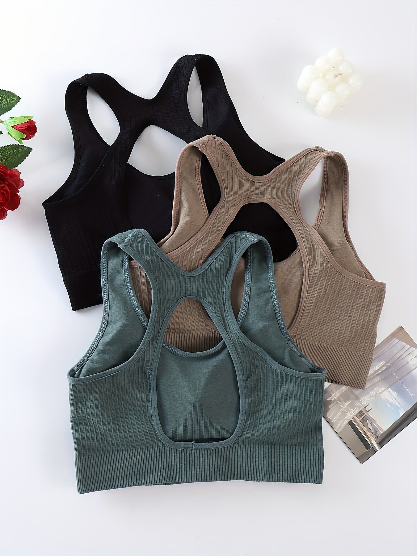 3-Pack Sports Bras For Women, Racerback Cut Out Yoga Workout Fitness Tank Tops - Comfortable Stretch Gym Wear