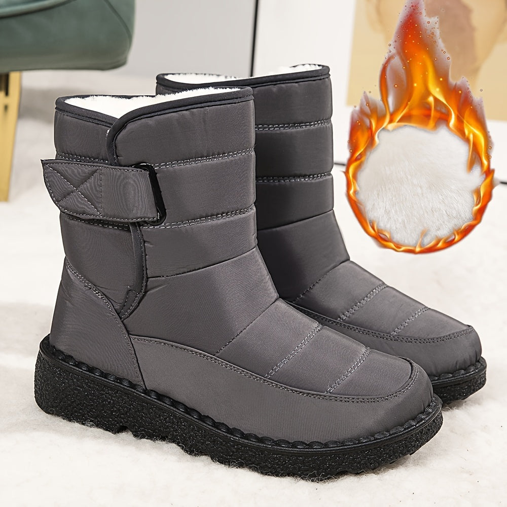 Non-slip Women's Round Toe Snow Boots with Faux Fur Liner, Mid Tube Winter Platform Outdoor Sneakers