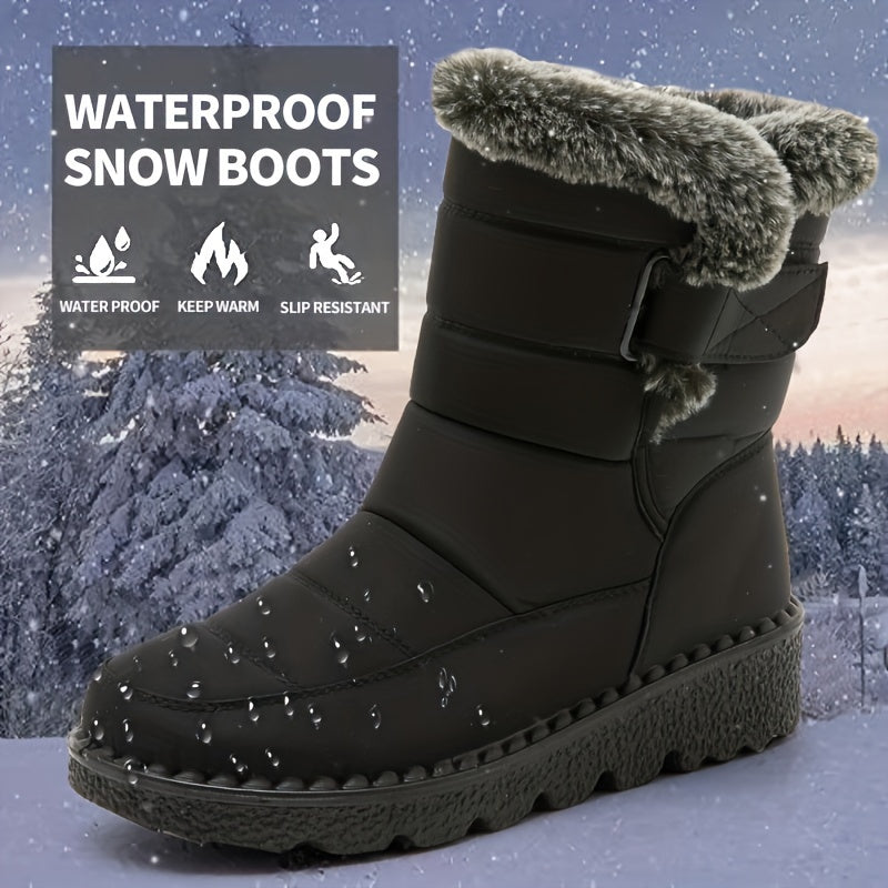 Womens Winter Wonderland Faux Fur Snow Boots - Waterproof, Anti-slip, Ultra-Soft Plush Inner, Thick Cushioned Sole, Luxurious Trim, Stylish Ankle Height