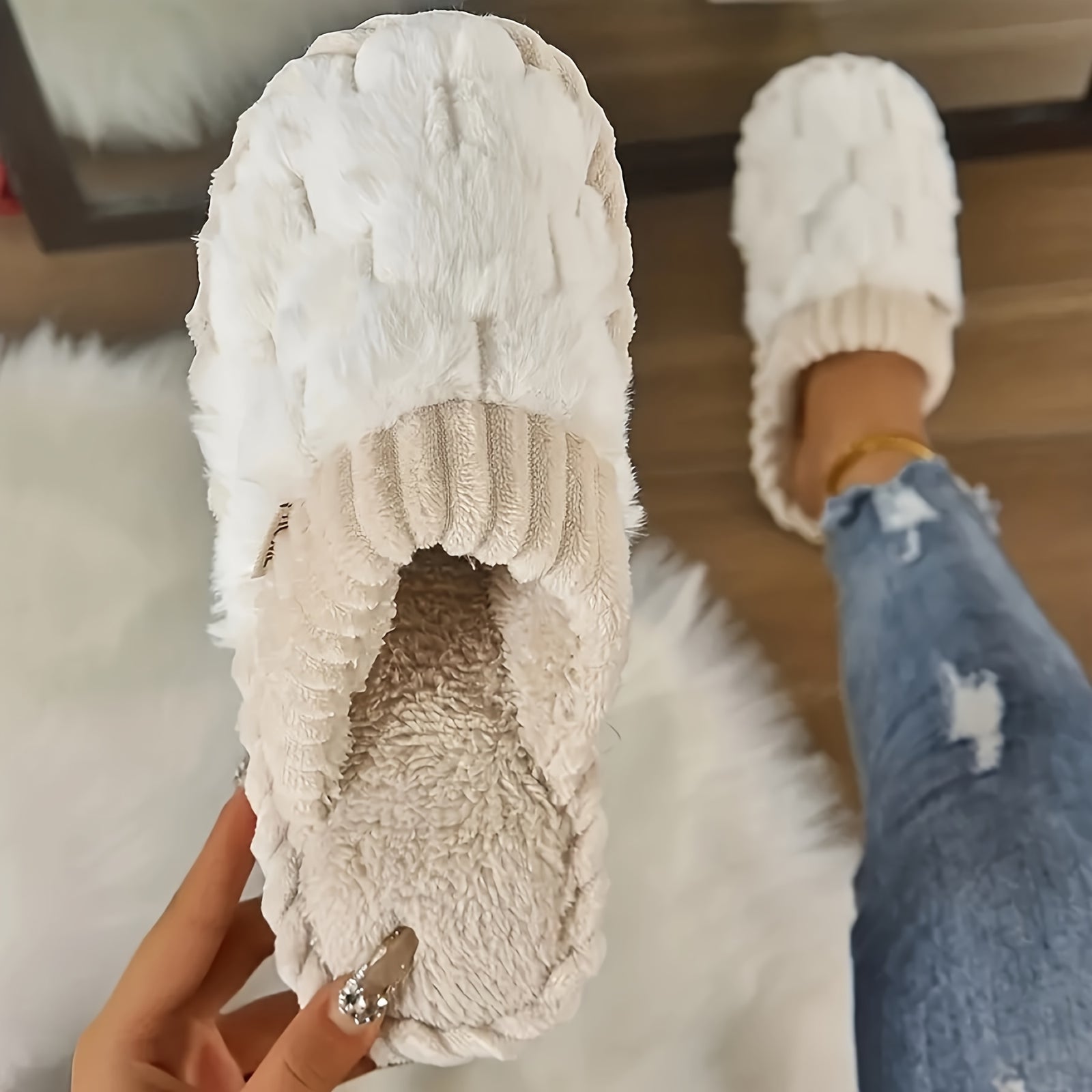 Cozy Winter Fuzzy Slippers - Soft, Warm, and Comfortable Closed-Toe Shoes for Indoor Bedroom Use - Plush Slip-On Design with Gentle Grip Sole