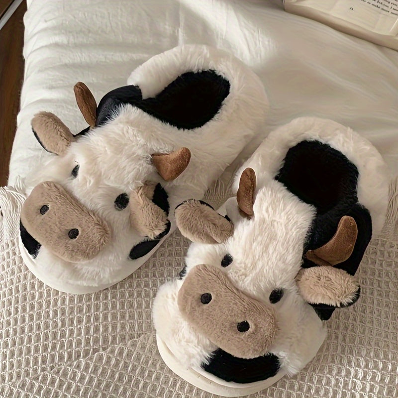 Cute Cow Design Slippers, Casual Slip On Plush Lined Shoes, Comfortable Indoor Home Slippers