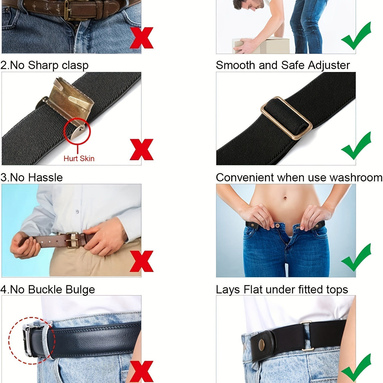 1pc Elastic Waist Belt Adjustable No Buckle Belt For Jeans Pants Invisible Stretch Belts For Women & Men