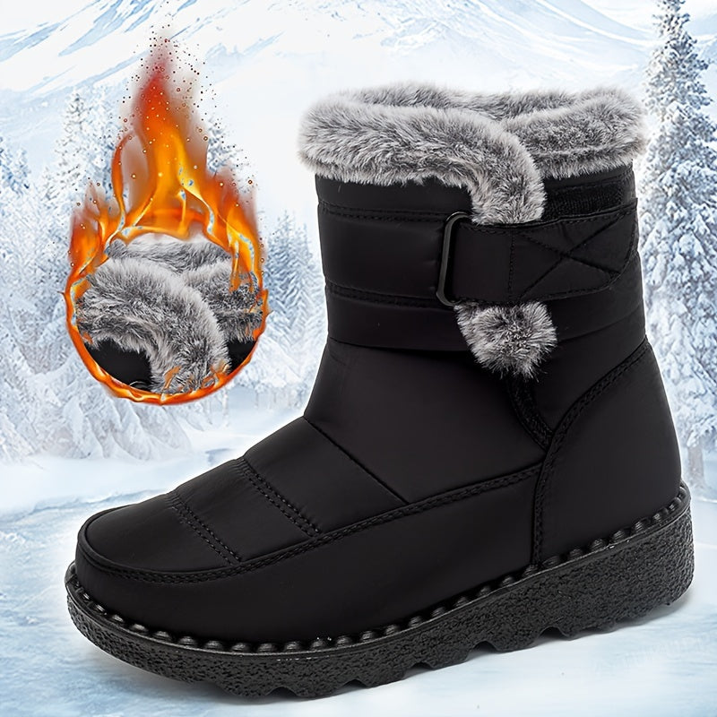 Women&#39;s Winter Fleece Snow Boots, Fur Lined Warm Ankle Boots, Winter Outdoor Booties