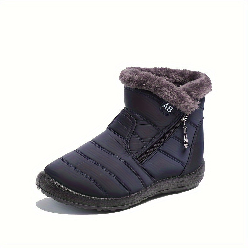 Women's Winter Snow Boots, Warm Ankle Booties, Waterproof Fabric With Side Zipper, Cozy Fur-Lined Insulated Footwear, Anti-Slip Sole