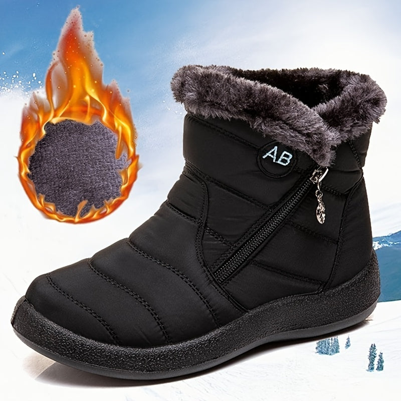 Waterproof Ankle Thermal Insulated Fleece Liner Snow Boots, Round Toe Flat Women's Footwear