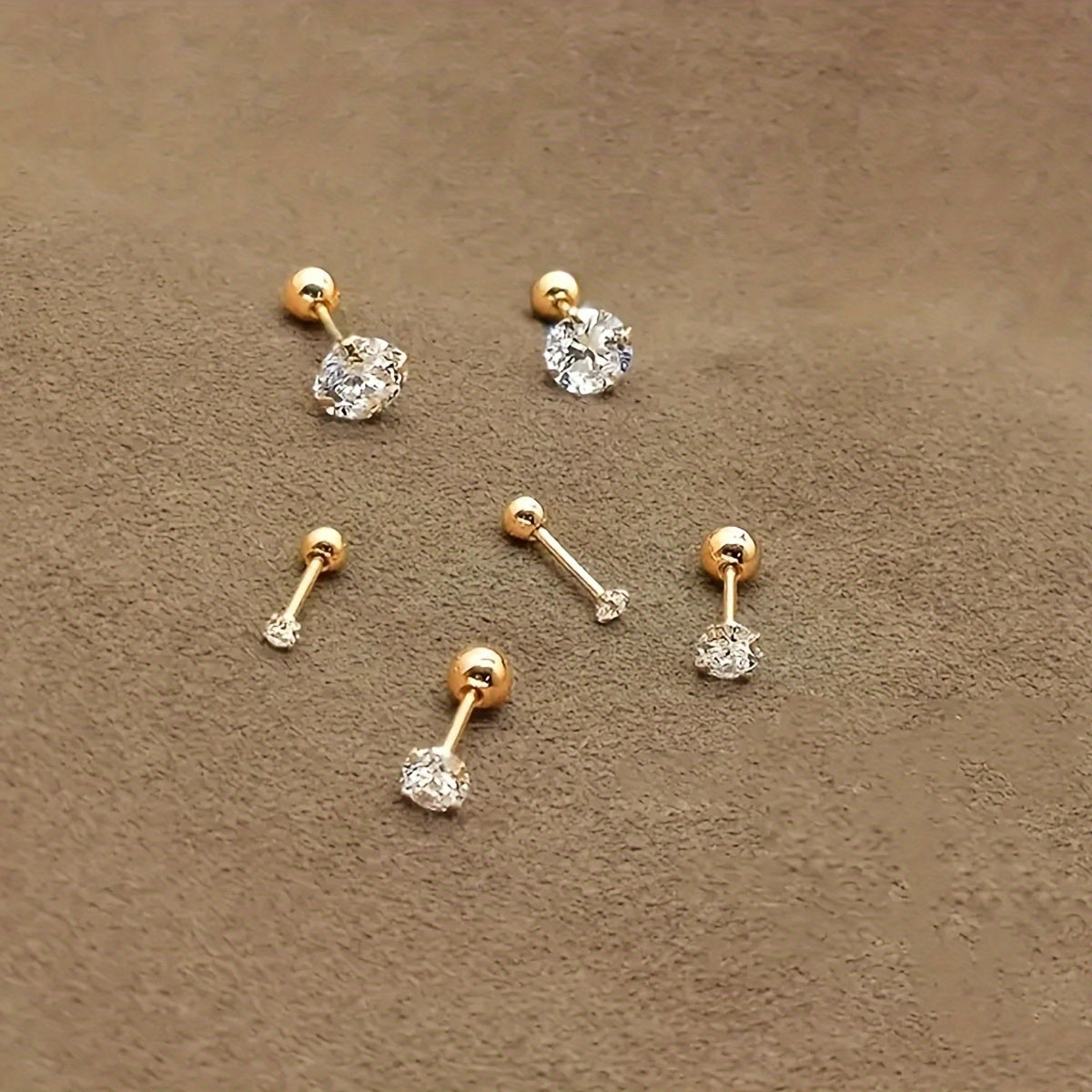 1 Pair or 3 Pairs Stainless Steel 18K Gold Plated Four-claw Twisted Ball Zirconia Earrings