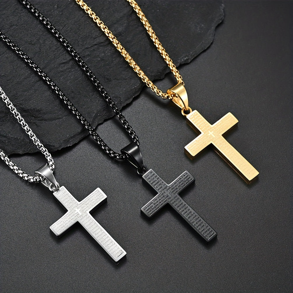 1pc Unisex Stainless Steel Cross Necklace with Engraved Lettering - Funky Style, Ideal Gift for Friends, Family, Graduation, Birthday