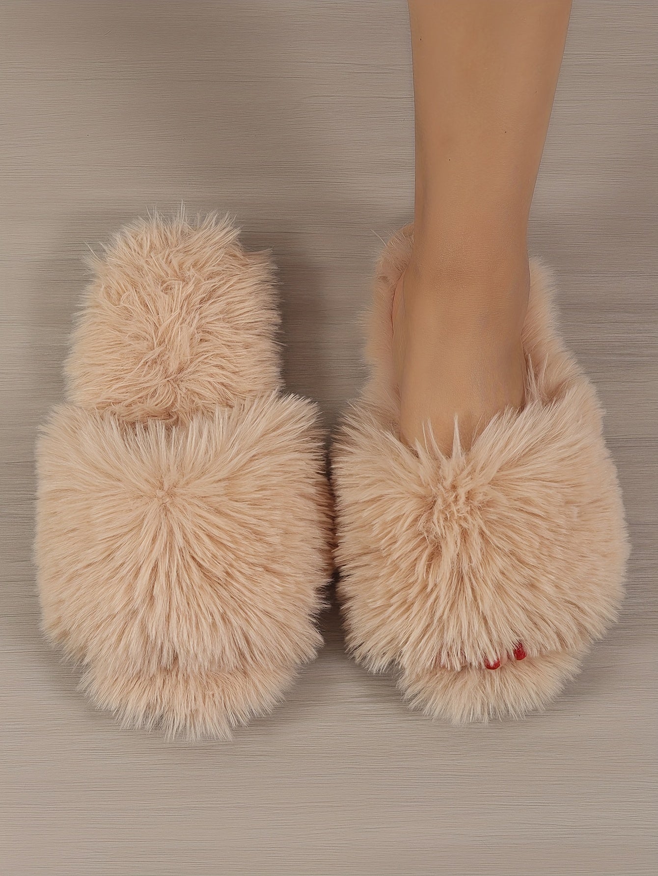 Women's Fluffy Furry Winter Slippers, Solid Color Open Toe Soft Flat Shoes, Cozy & Warm Home Floor Slippers